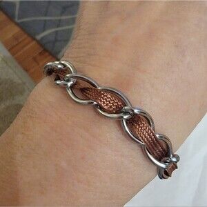 Sabika NWOT Spr '21 Silver Link Fabric Weave Bracelet Brown Antique Silver 7"-8"